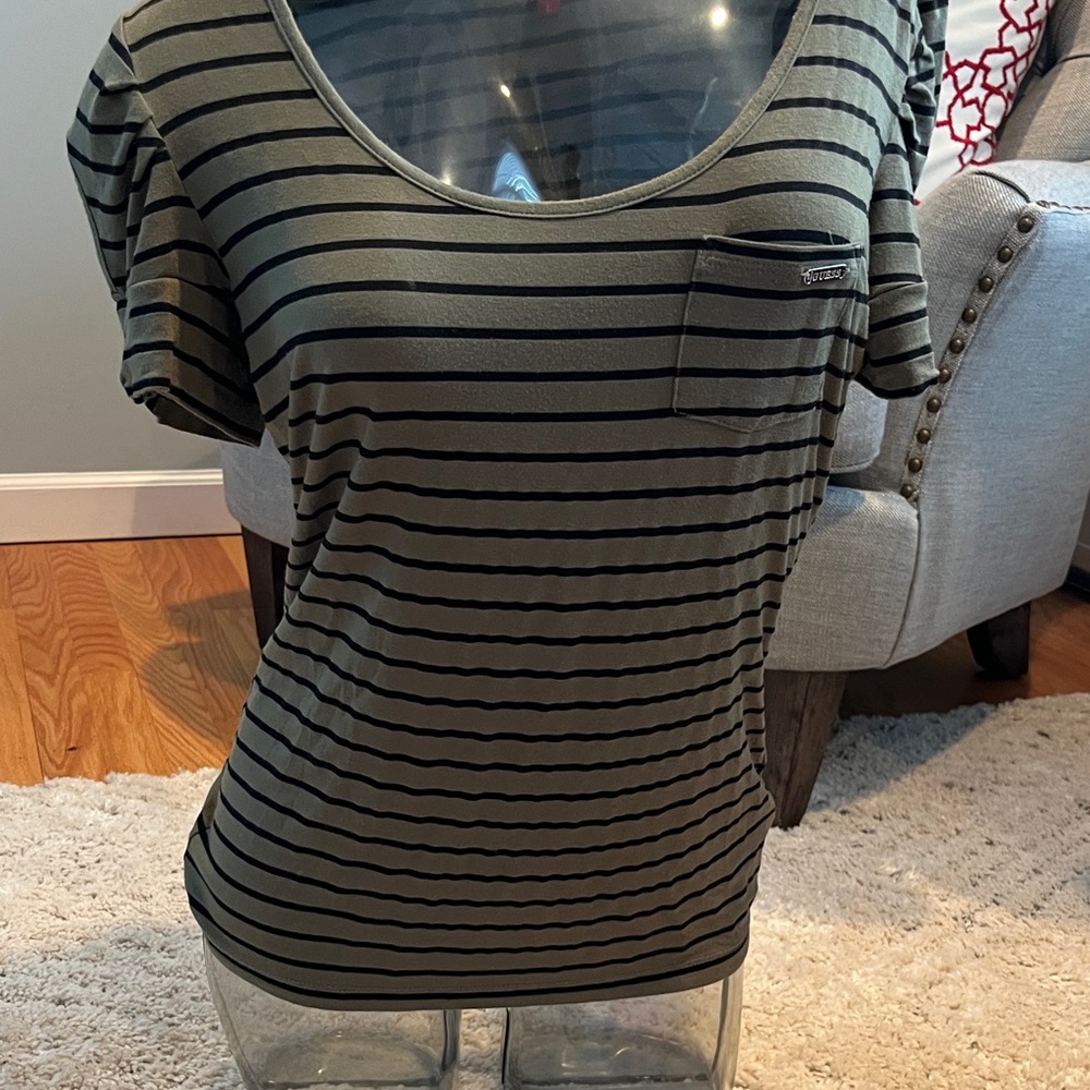 Guess Striped Olive Green Women's Top